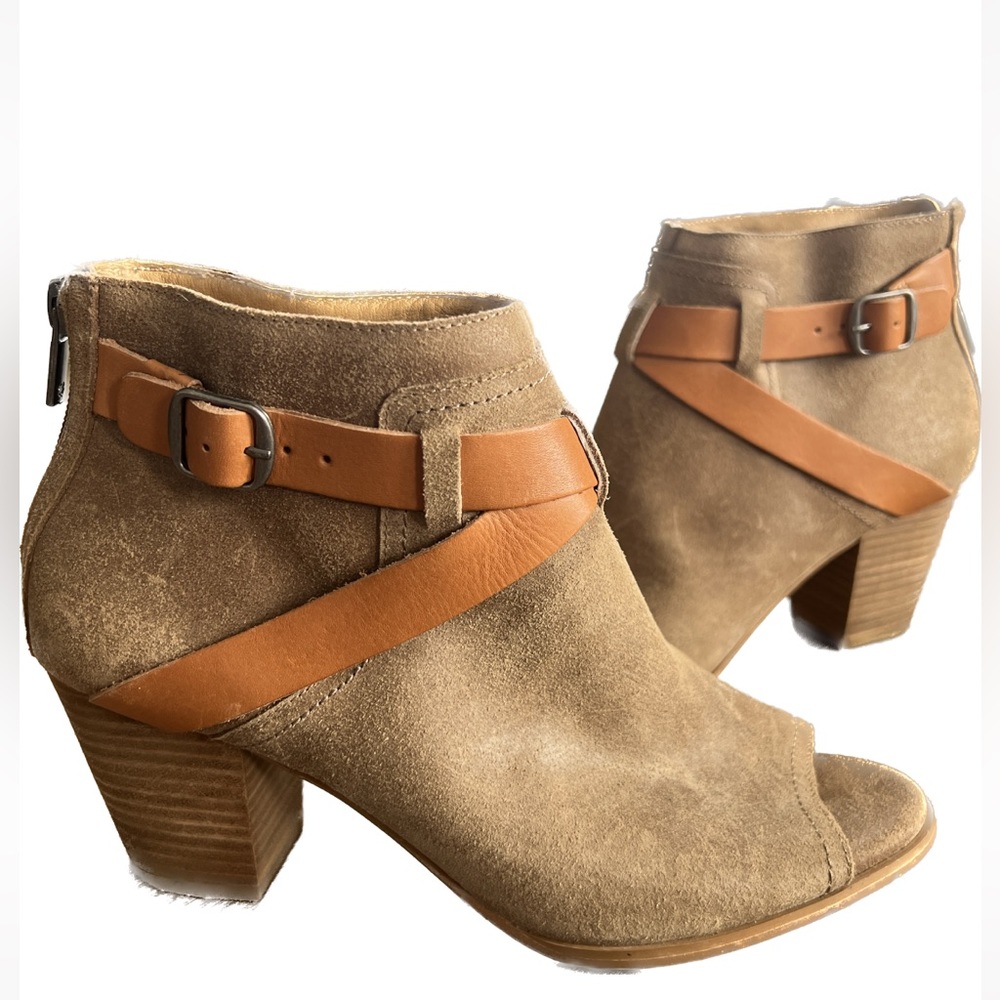 Lucky Brand open toe suede booties